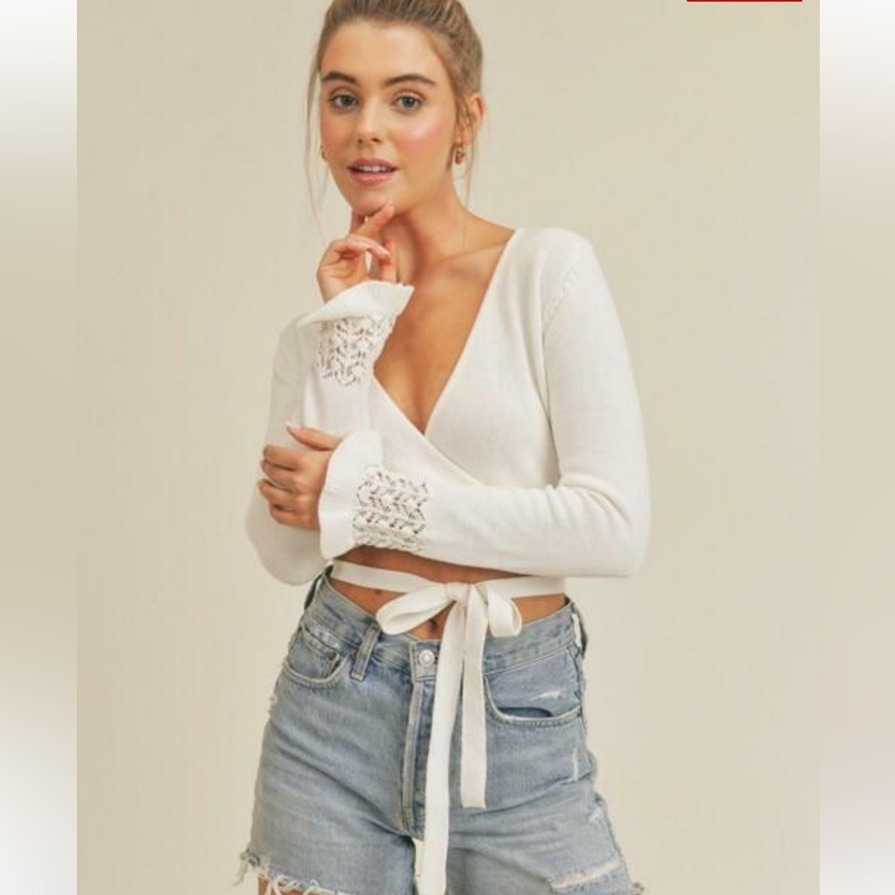 Cutest Ever Off White Cropped Wrap Sweater